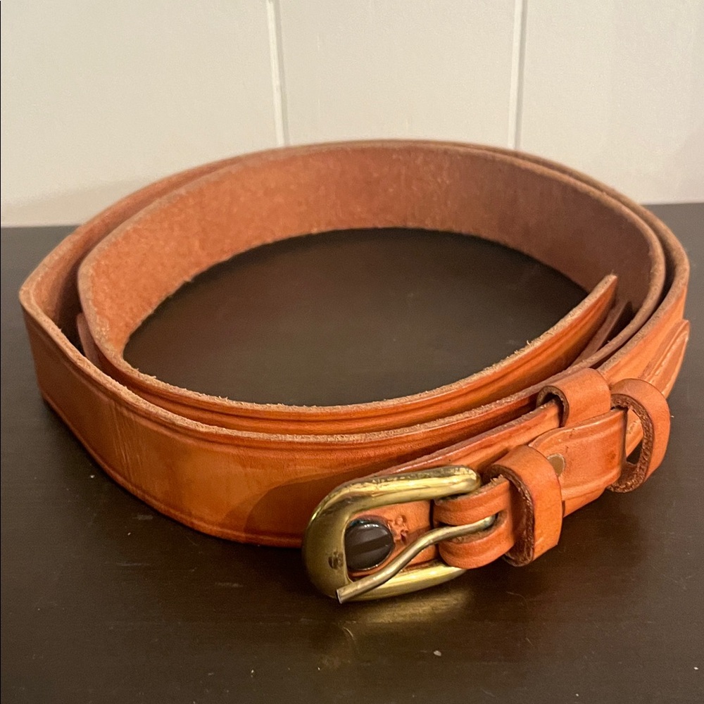 Men's Tan Leather Belt with Brass Buckle